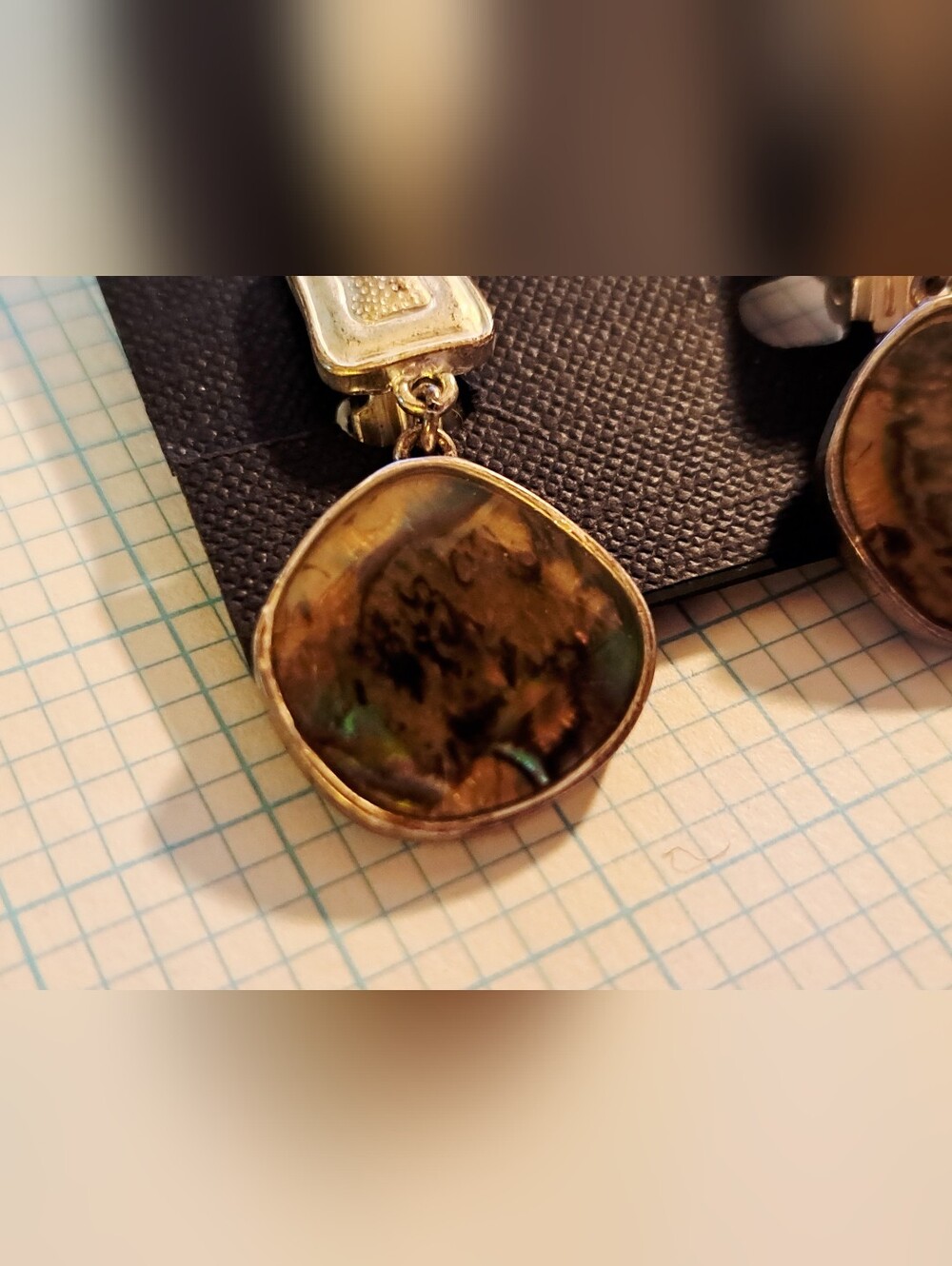Clip-On Silver Tone Abalone Inlay Drop CLIP Earrings - Picture 2 of 5